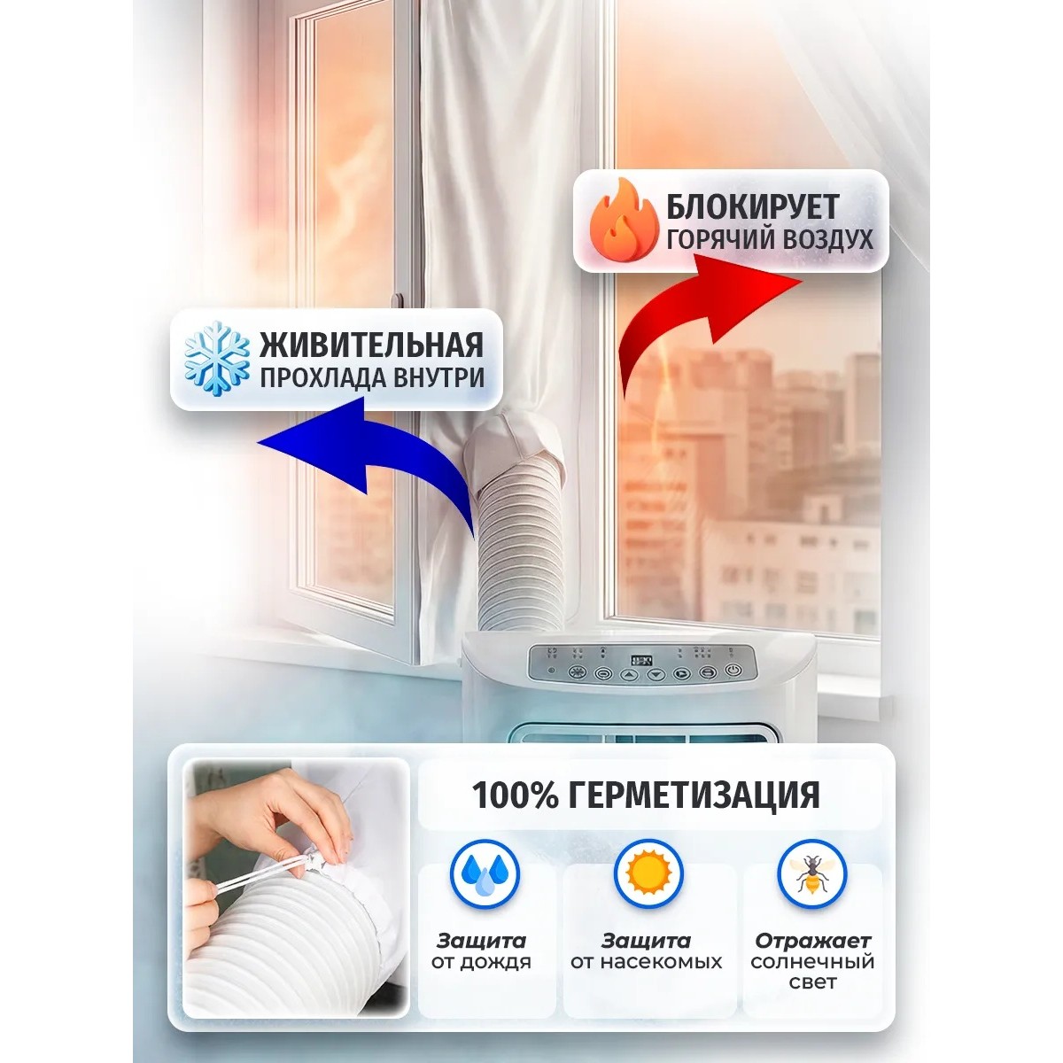 Тканевый шлюз для мобильного кондиционера на окно 3 метра с 1 воздухоотводом