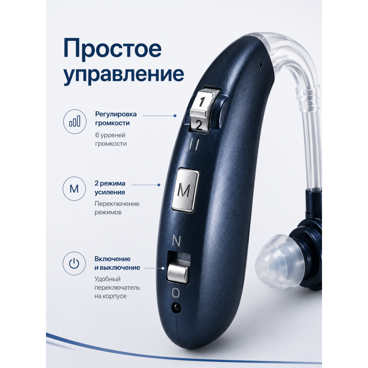 Усилитель звука заушный AXON с USB-зарядкой, футляром, насадками и регулировкой громкости