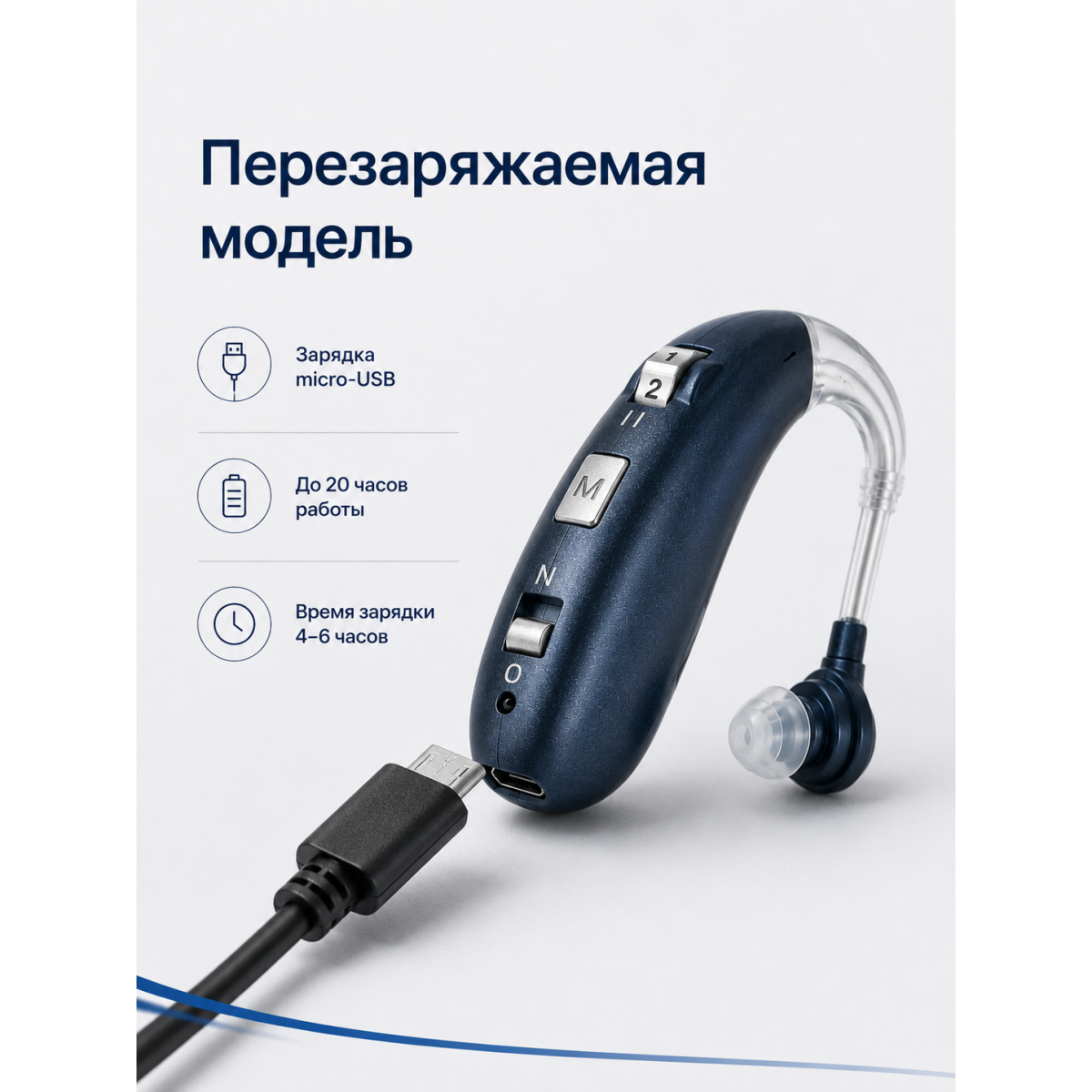 Усилитель звука заушный AXON с USB-зарядкой, футляром, насадками и регулировкой громкости