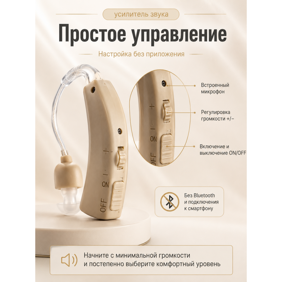 Усилитель звука заушный аккумуляторный с зарядным кейсом