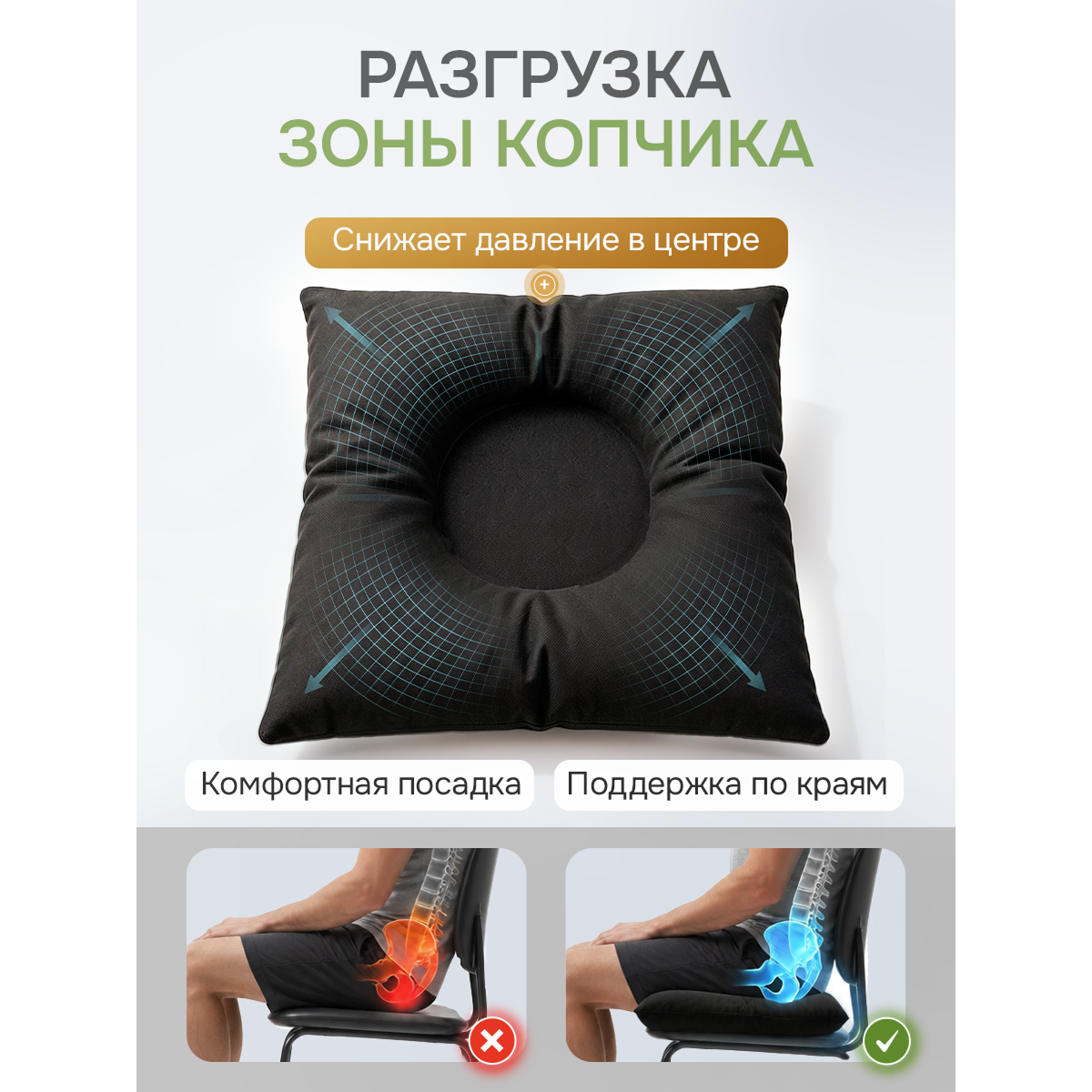 Подушка для сидения 40х40 Гемокомфорт с гречневой лузгой