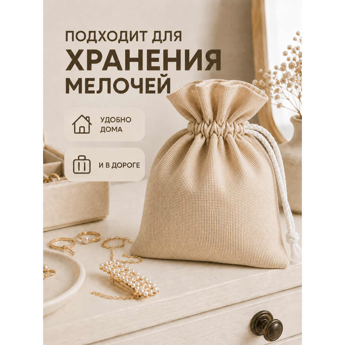 Тканевый мешочек для хранения 24х30 см, бежевый