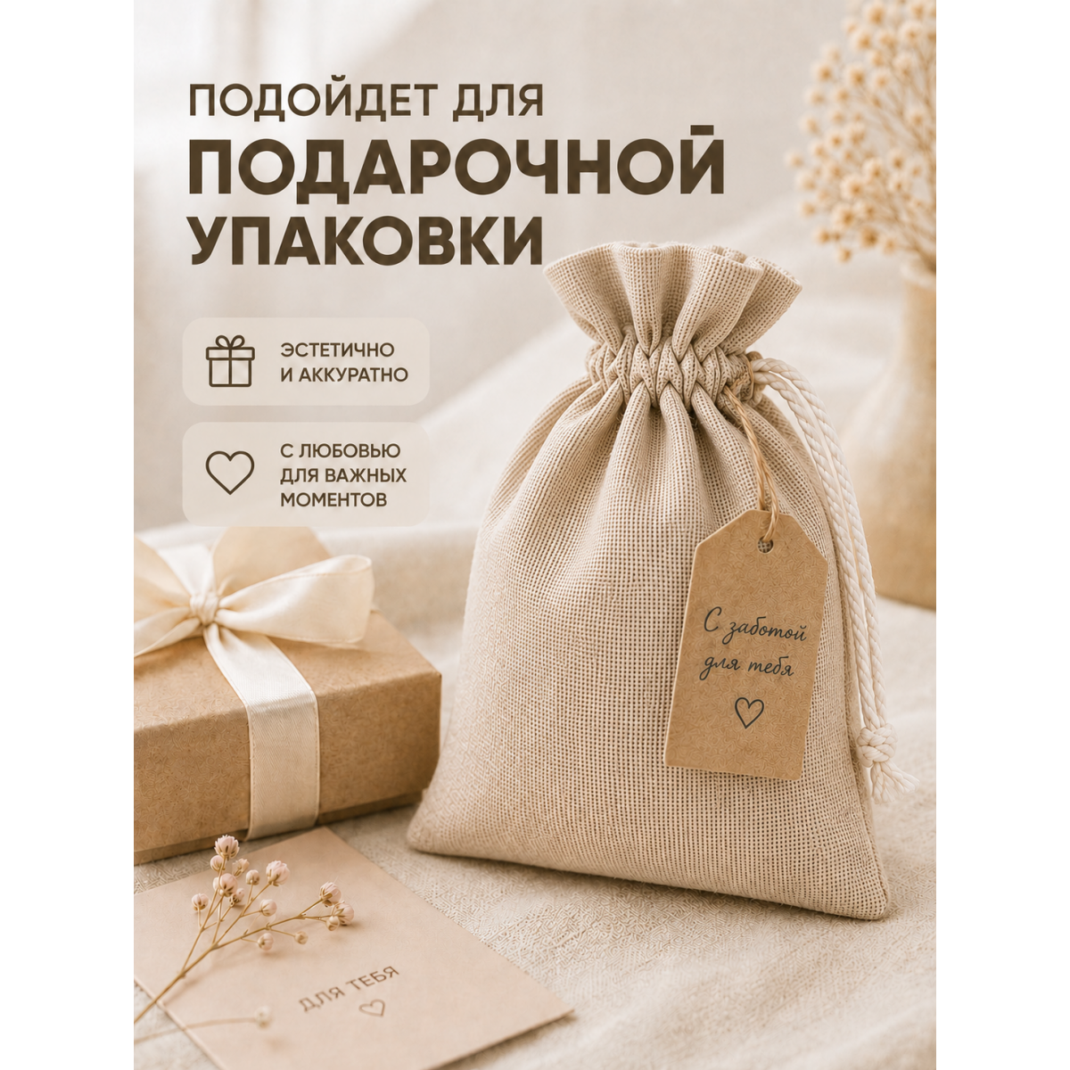 Тканевый мешочек для хранения 24х30 см, бежевый
