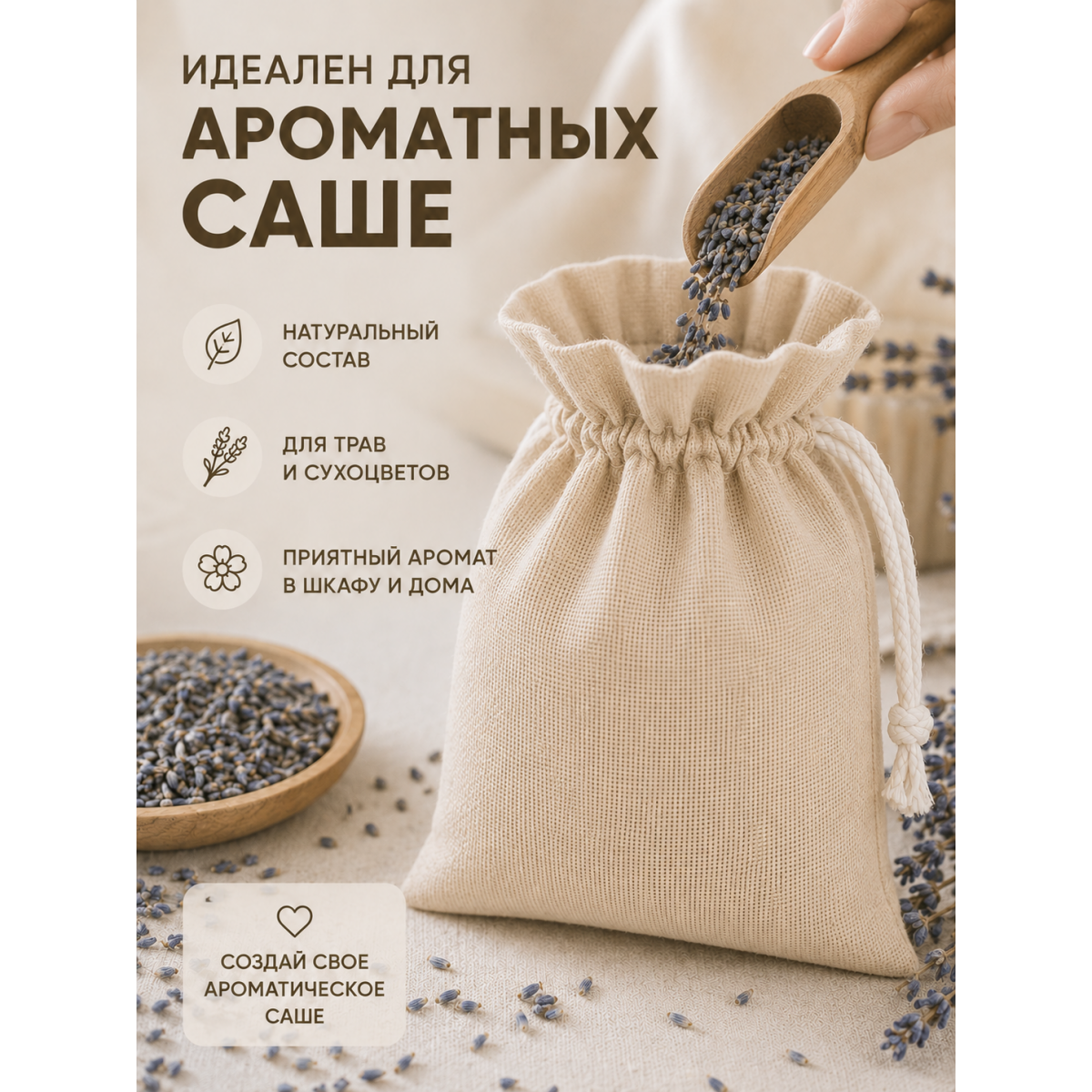 Тканевый мешочек для хранения 24х30 см, бежевый