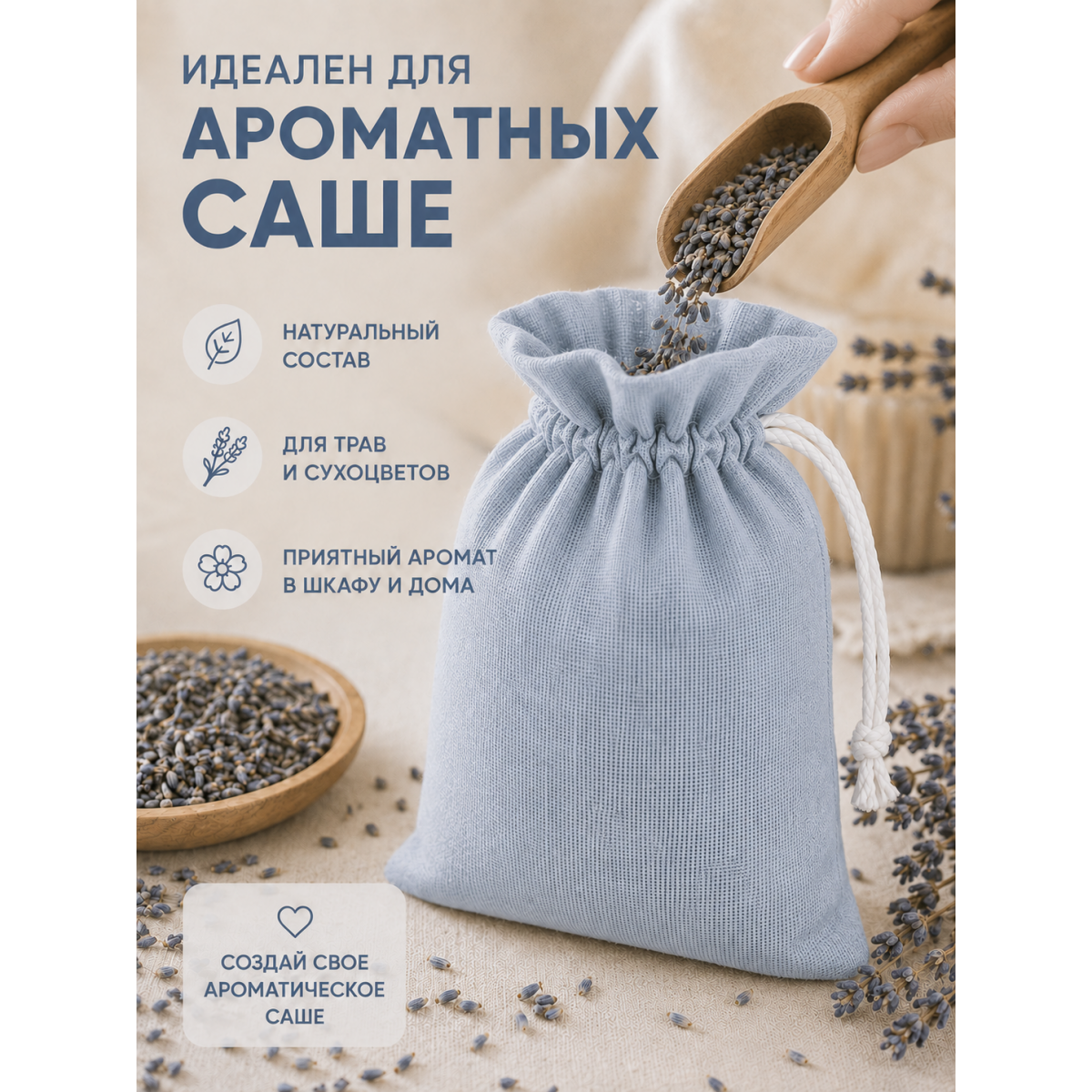 Тканевый мешочек для хранения 24х30 см, голубой