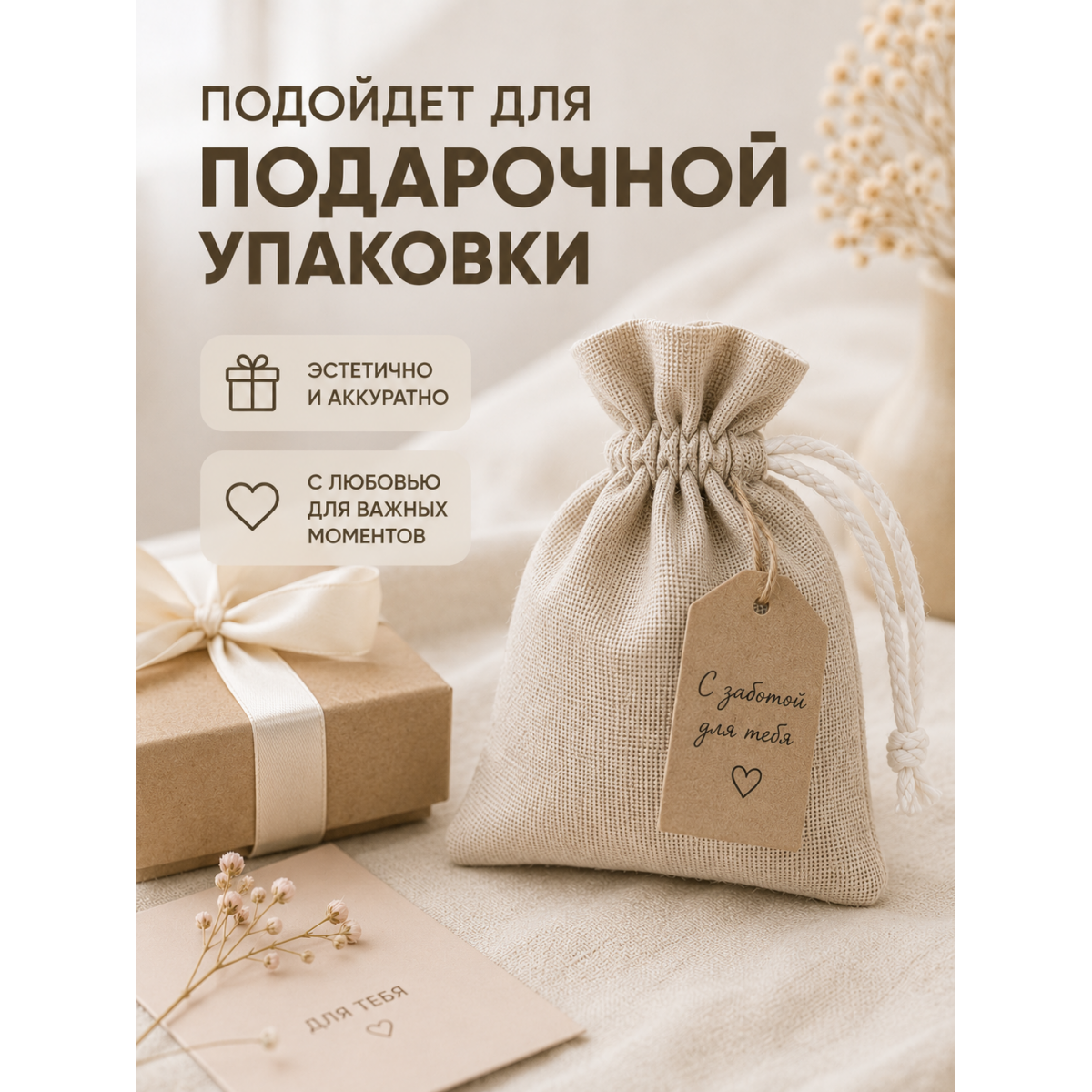 Тканевый мешочек для хранения 11х15 см, бежевый