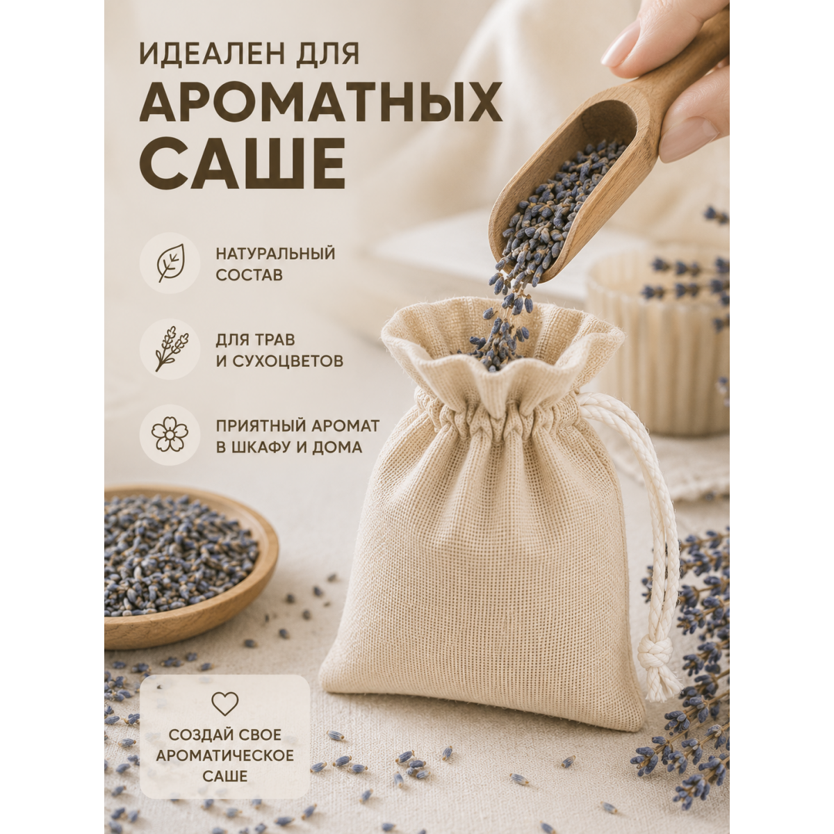 Тканевый мешочек для хранения 11х15 см, бежевый