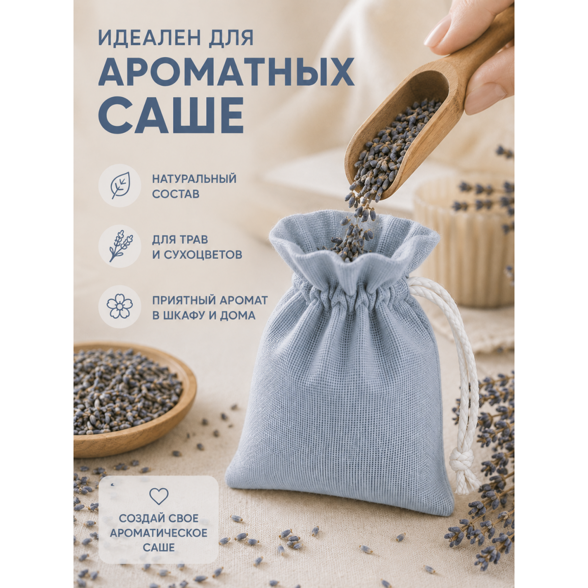 Тканевый мешочек для хранения 18х22 см, голубой