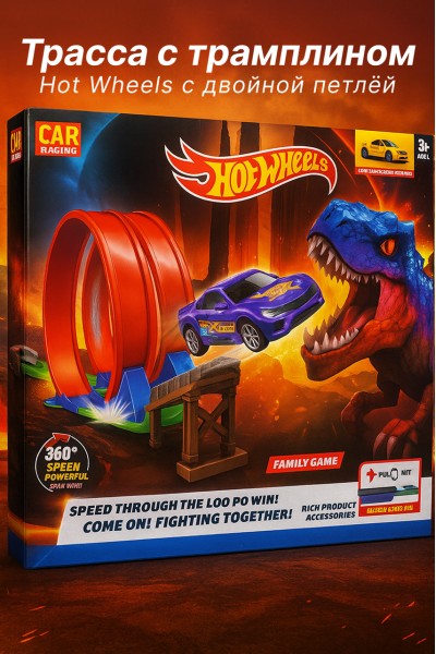 Игрушка Hot Wheels гоночный трек с двойной петлёй 360° и машинкой