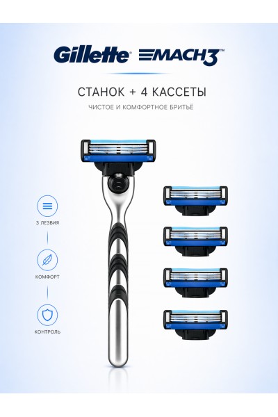 Бритвенный станок Gillette Mach3 с 4 сменными кассетами (Super Saver Pack)