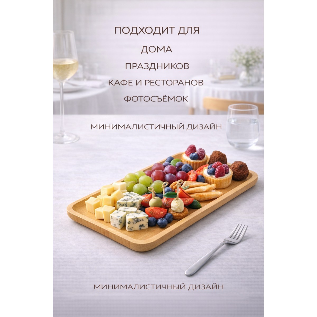 Тарелка сервировочная бамбуковая прямоугольная 28×18 см