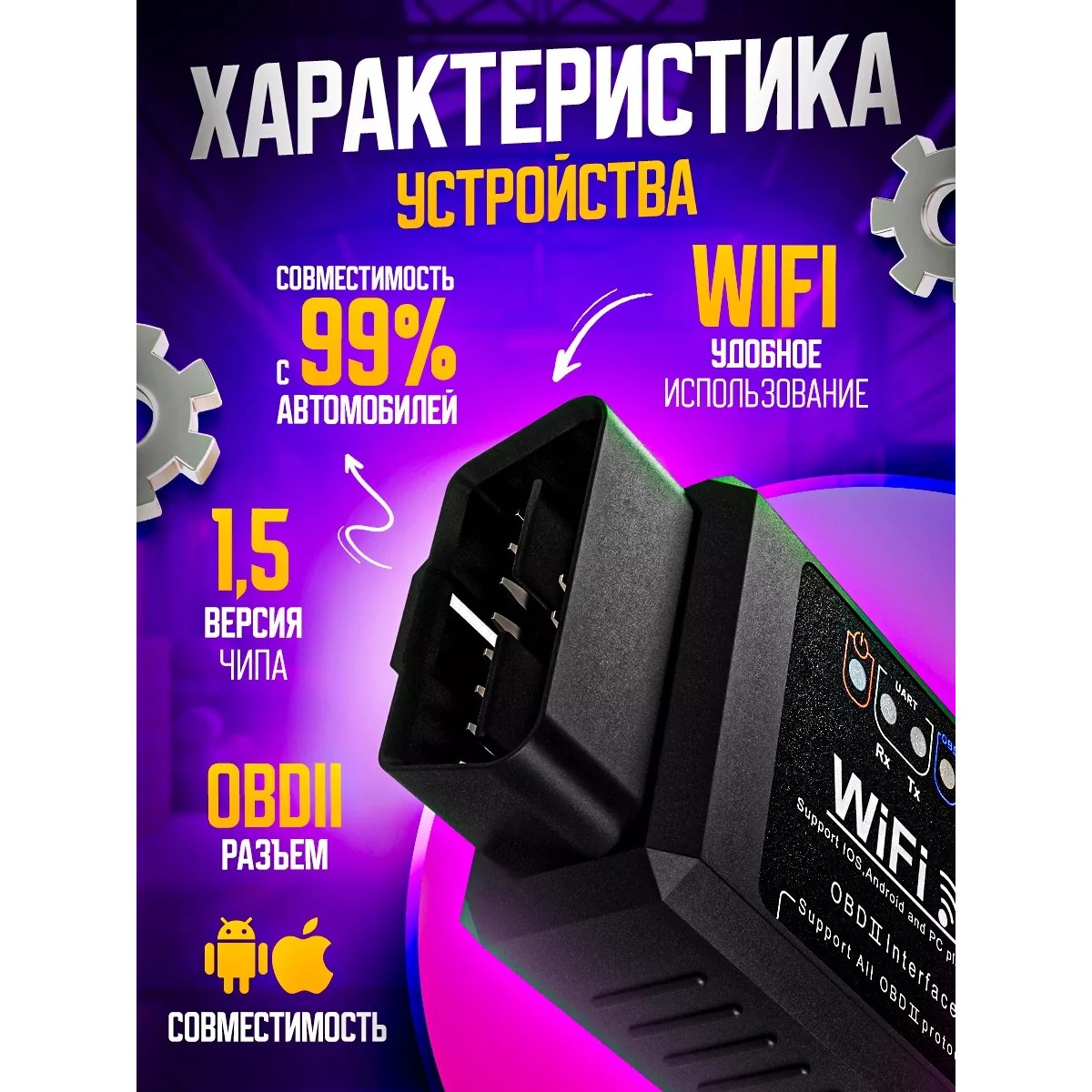 Автосканер OBD2 ELM327 Wi-Fi для анализа систем автомобиля