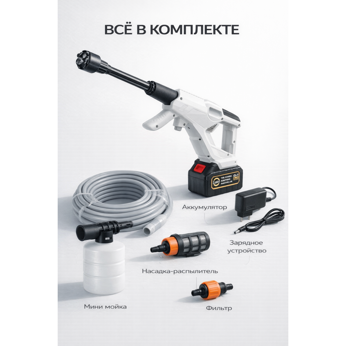 Аккумуляторная мини мойка высокого давления беспроводная 21V 2.0Ah