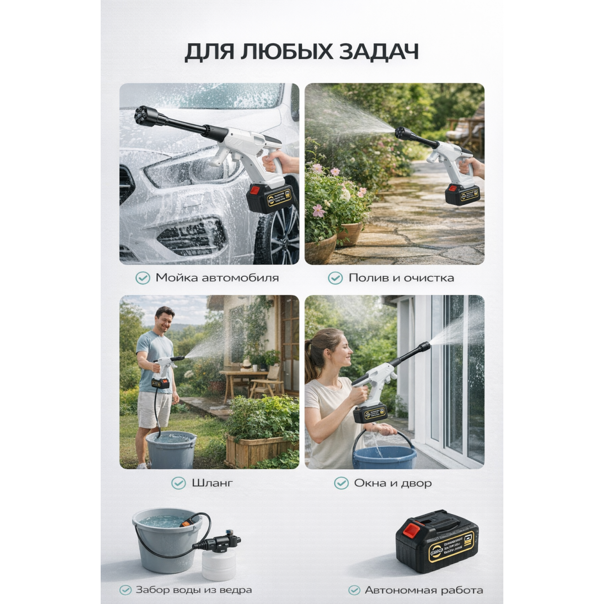 Аккумуляторная мини мойка высокого давления беспроводная 21V 2.0Ah
