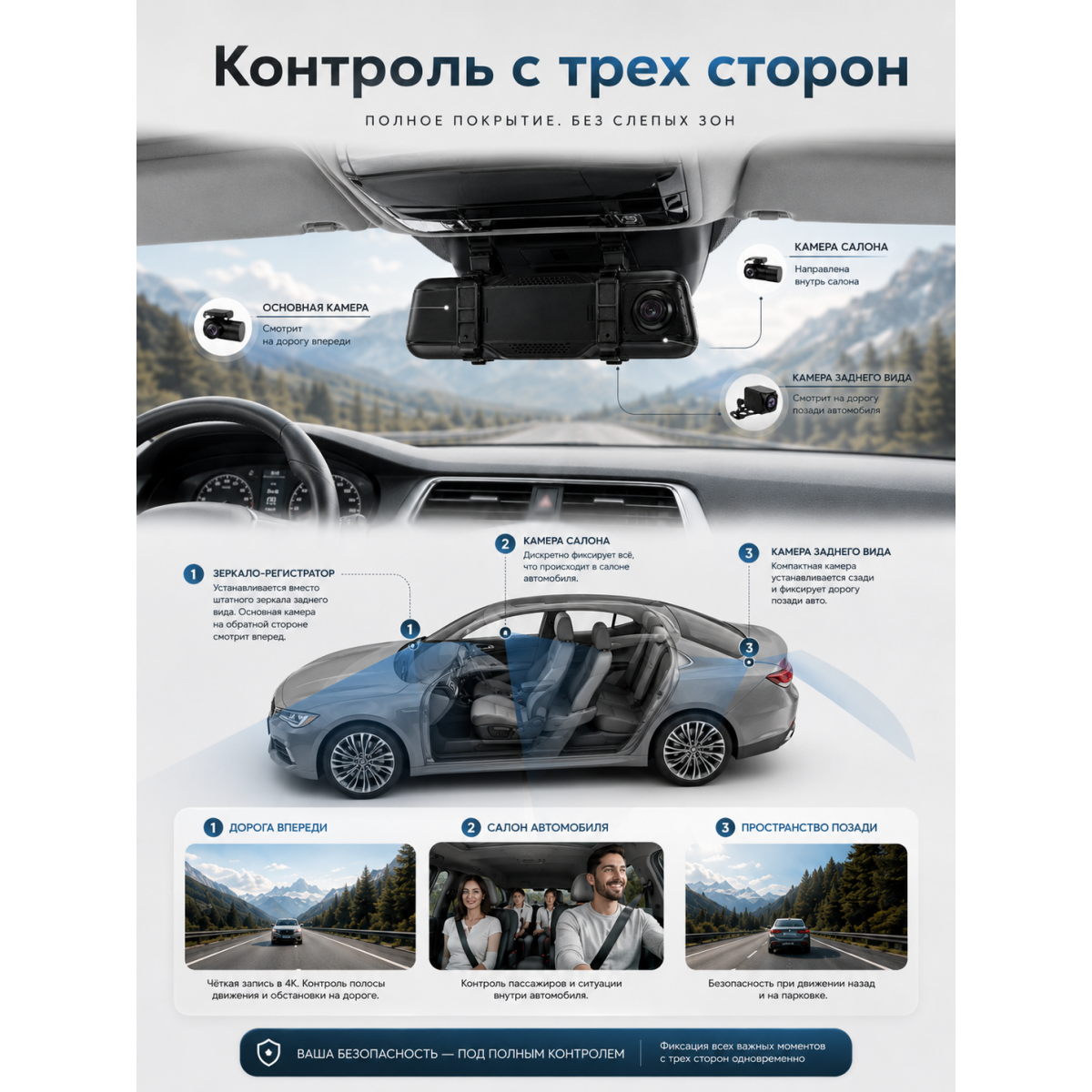 Видеорегистратор зеркало 9.66″ 4K с камерой заднего вида