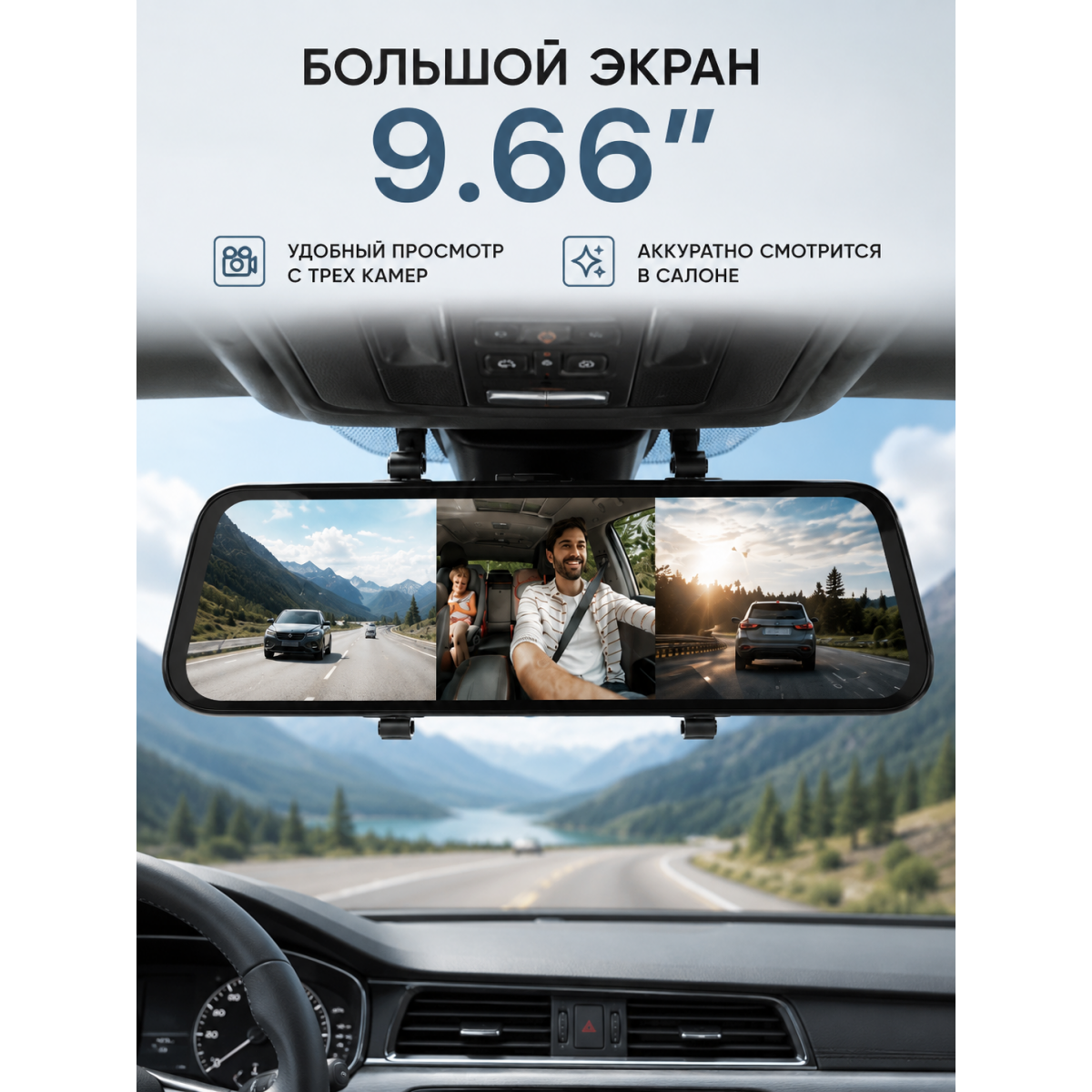 Видеорегистратор зеркало 9.66″ 4K с камерой заднего вида