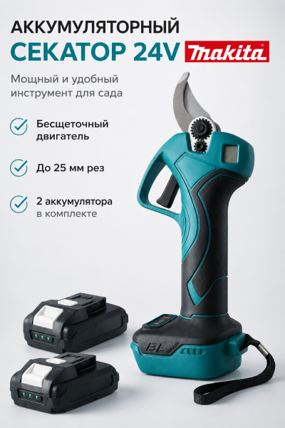 Секатор аккумуляторный 24V для обрезки веток до 25 мм