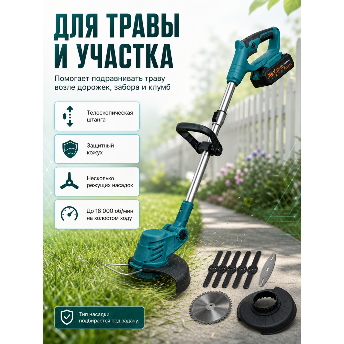 Аккумуляторный садовый набор 4 в 1: мини цепная пила, электрический секатор, триммер и воздуходувка