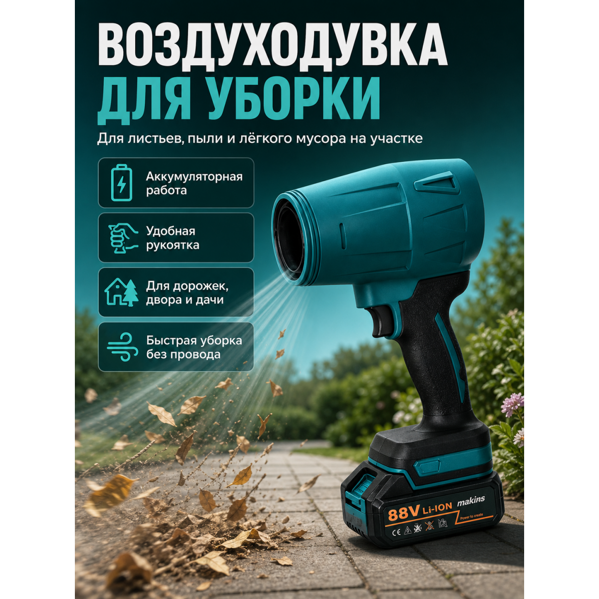 Аккумуляторный садовый набор 4 в 1: мини цепная пила, электрический секатор, триммер и воздуходувка