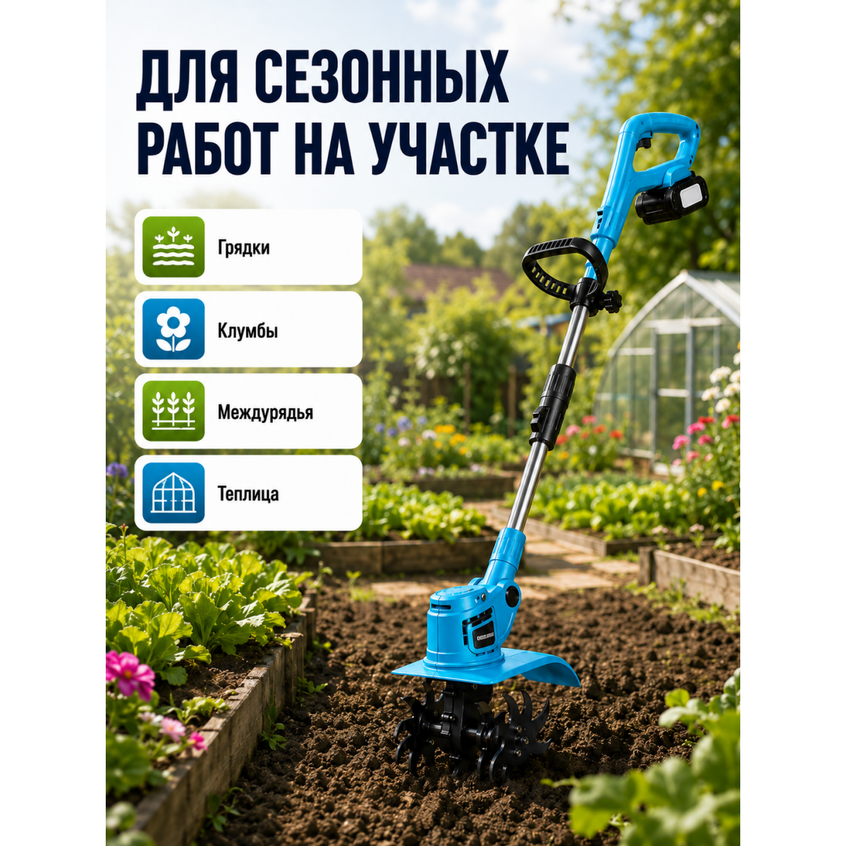 Аккумуляторный культиватор рыхлитель почвы 21В садовый электрический рыхлитель на телескопической штанге