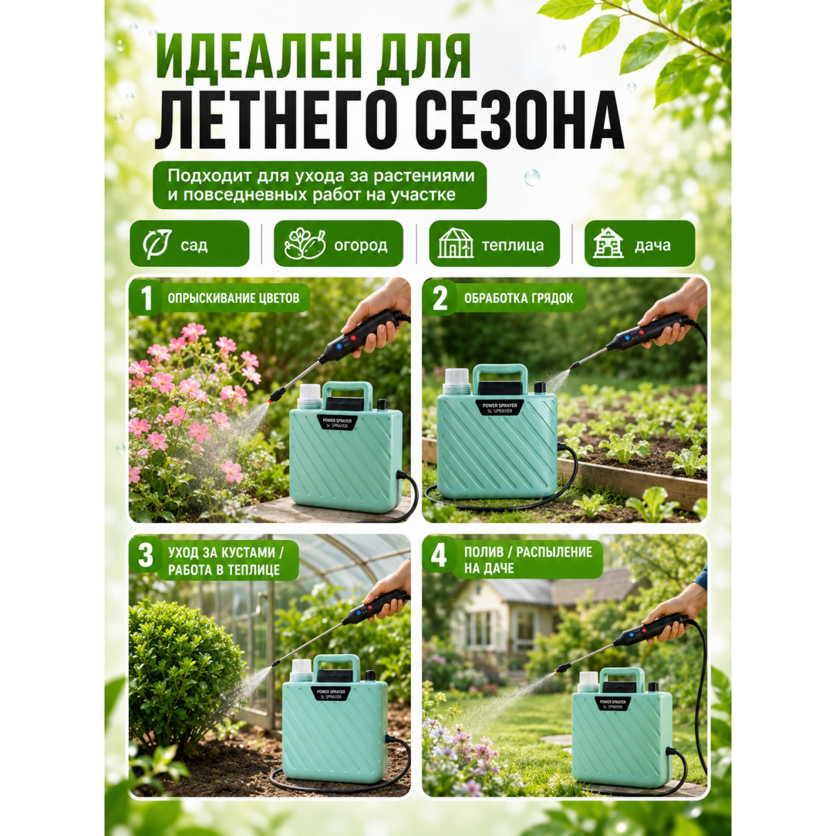 Опрыскиватель аккумуляторный садовый 5 л с USB зарядкой