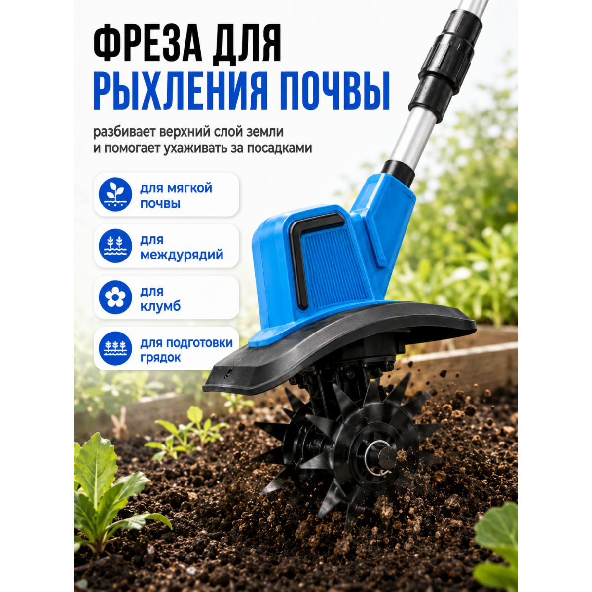 Аккумуляторный культиватор садовый 48V