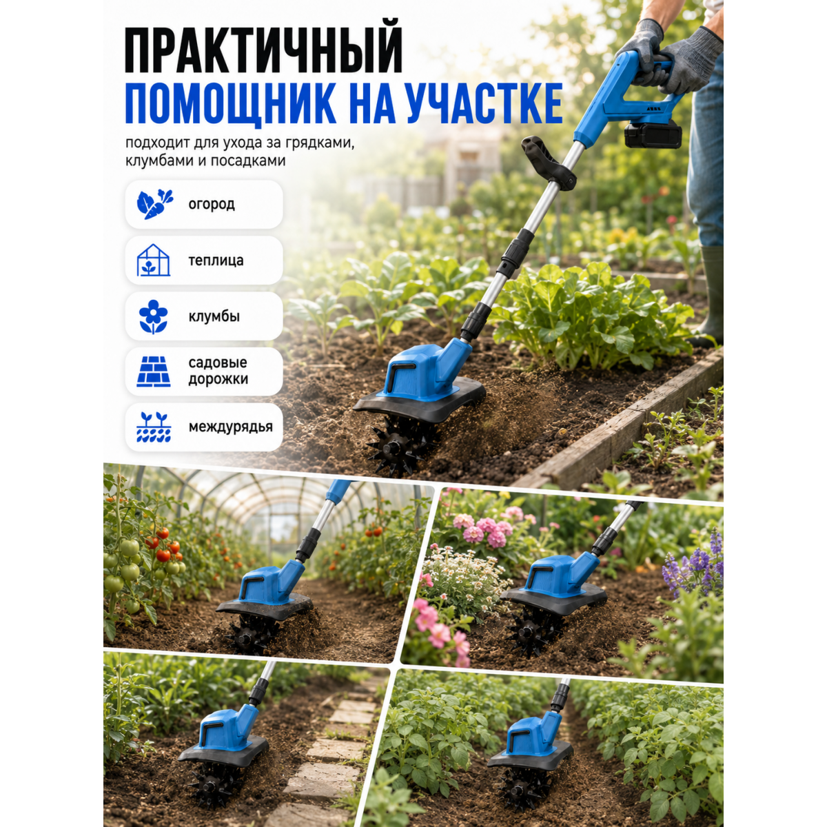 Аккумуляторный культиватор садовый 48V