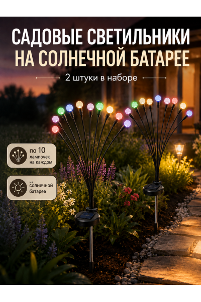 Садовые светильники на солнечной батарее 2 шт