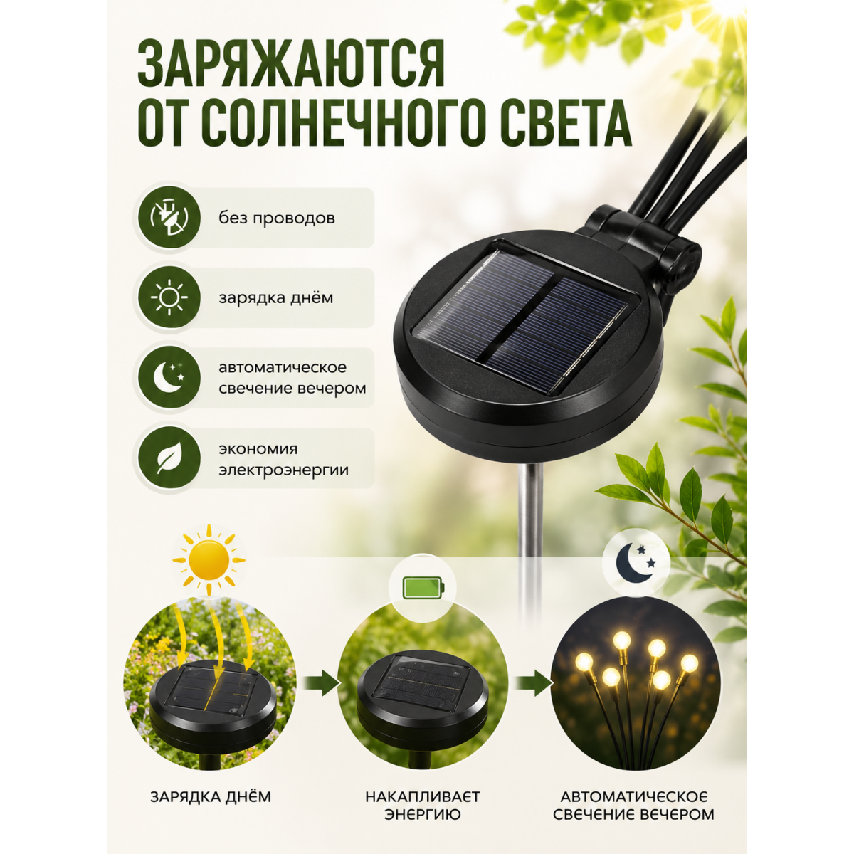 Садовые светильники на солнечной батарее 2 шт