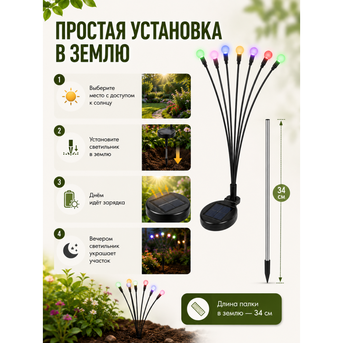 Садовые светильники на солнечной батарее 2 шт