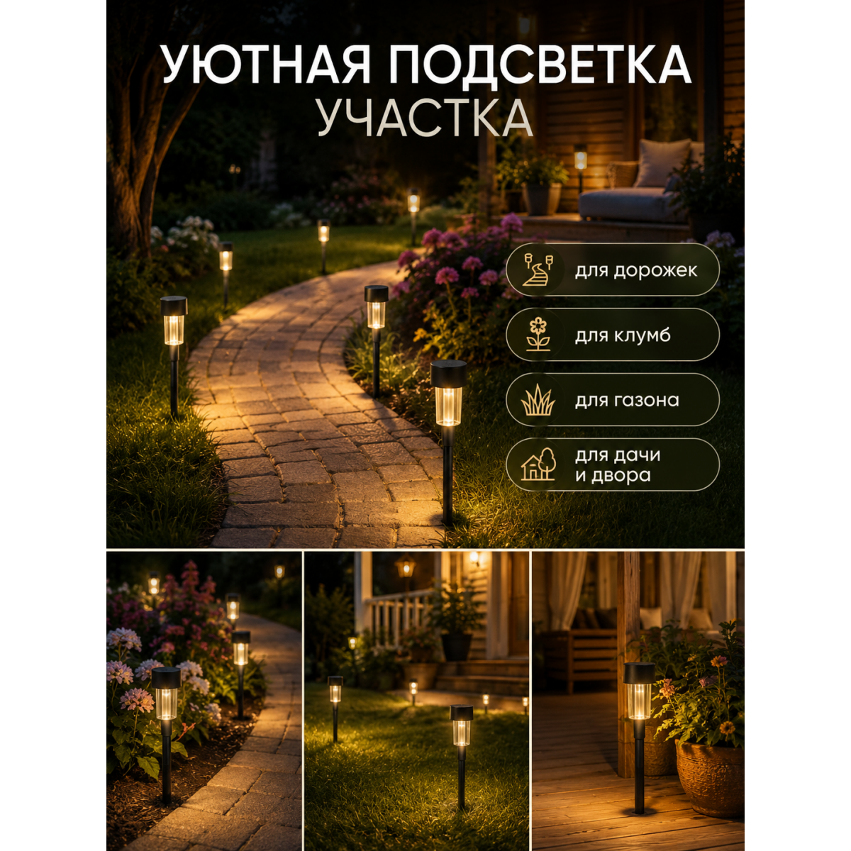 Садовые светильники на солнечной батарее Solar Garden, 12 шт