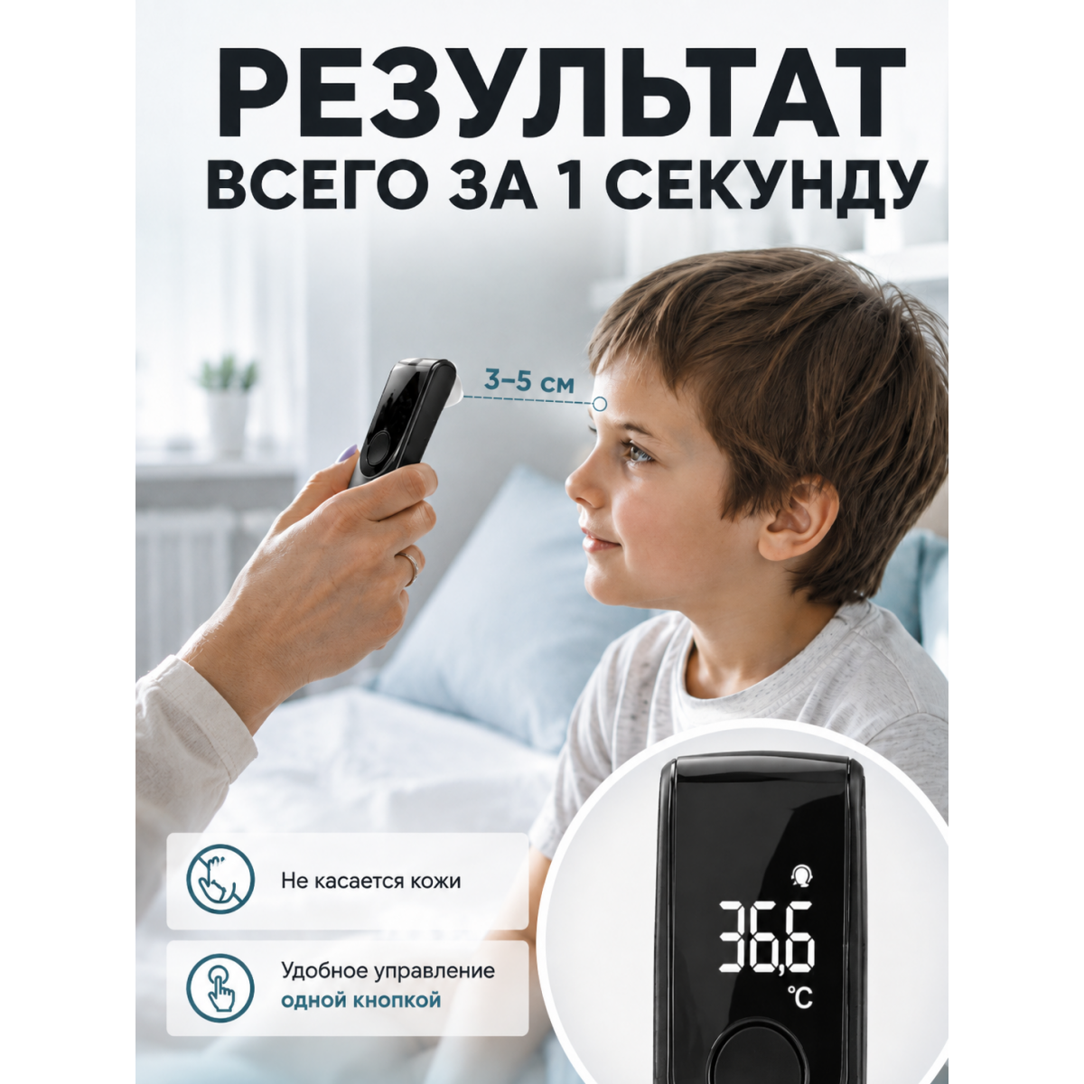 Бесконтактный инфракрасный термометр 2 в 1 — для тела и помещения, LED-дисплей, автоотключение