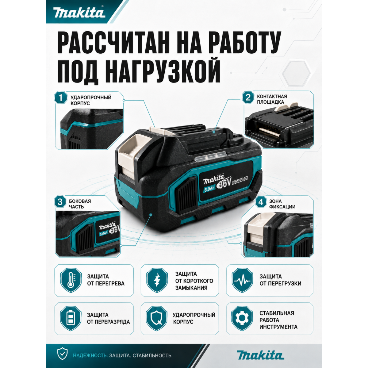 Аккумулятор для электроинструмента, совместимый с Makita 36V