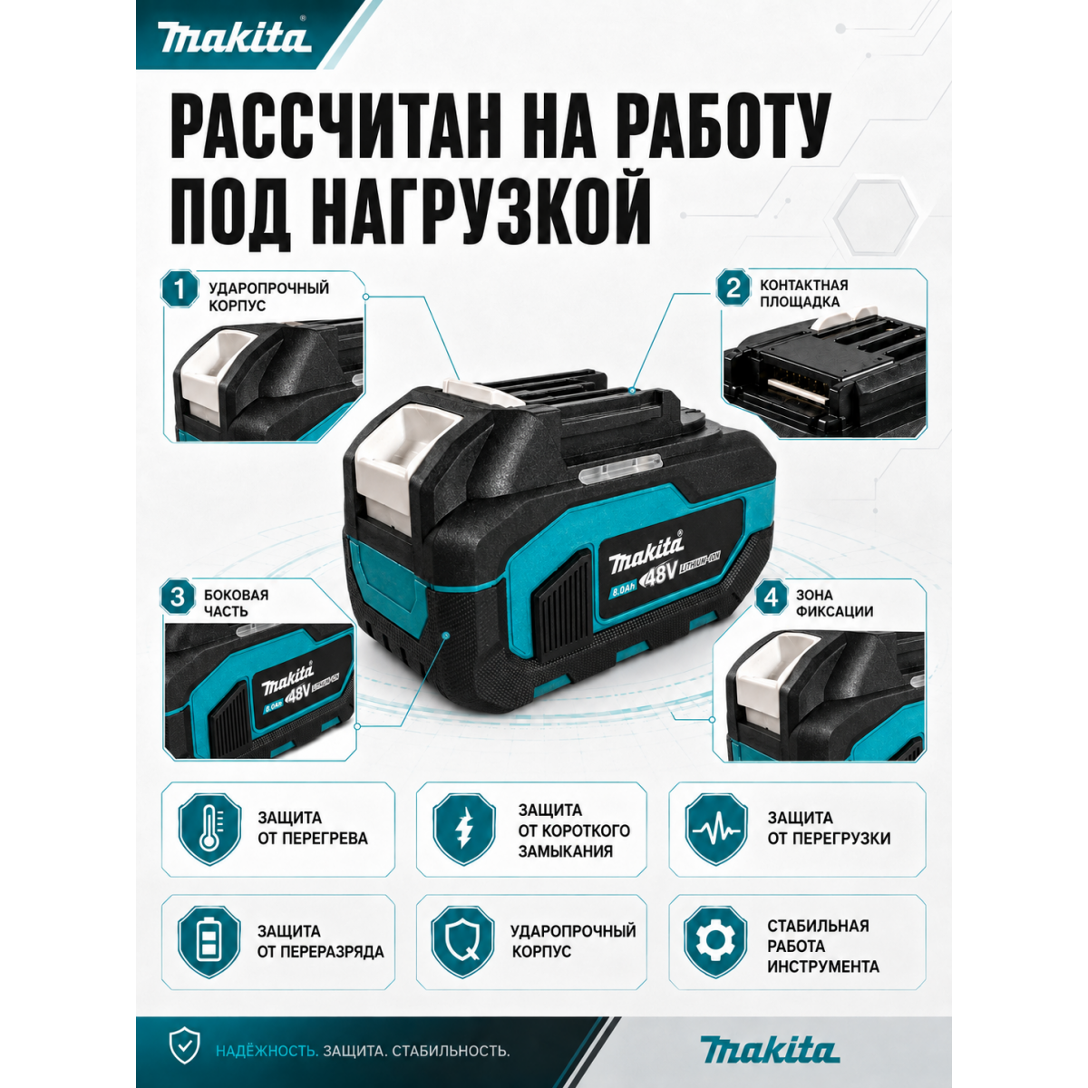 Аккумулятор для электроинструмента, совместимый с Makita 48V