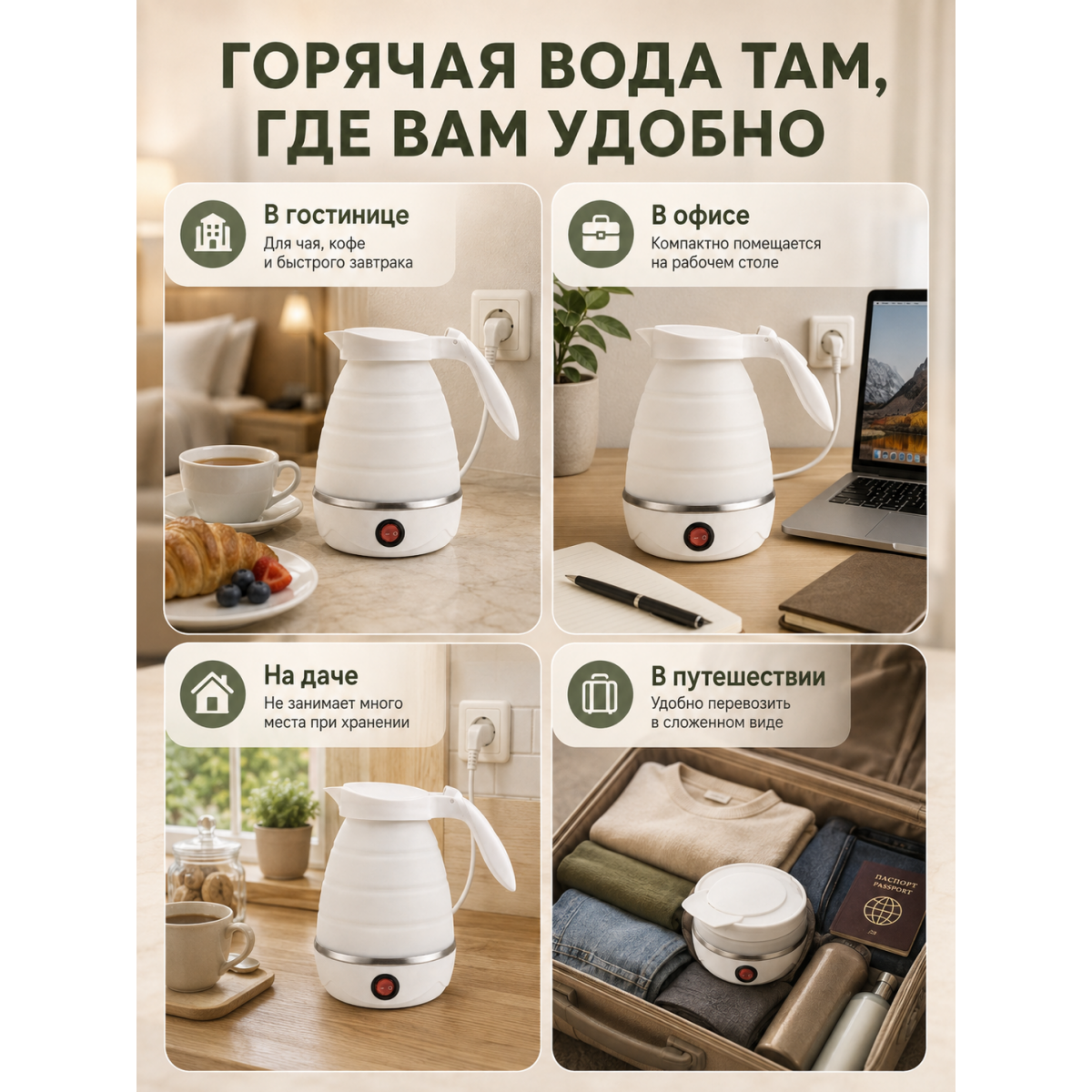 Чайник электрический складной дорожный 600 мл