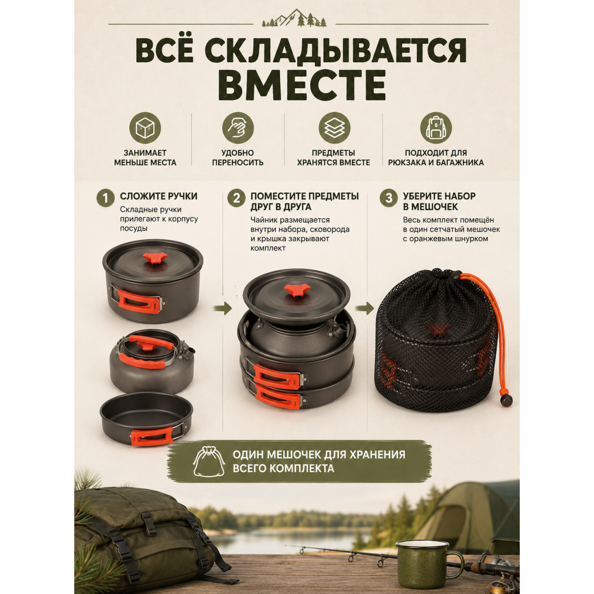 Набор походной алюминиевой посуды 4 предмета