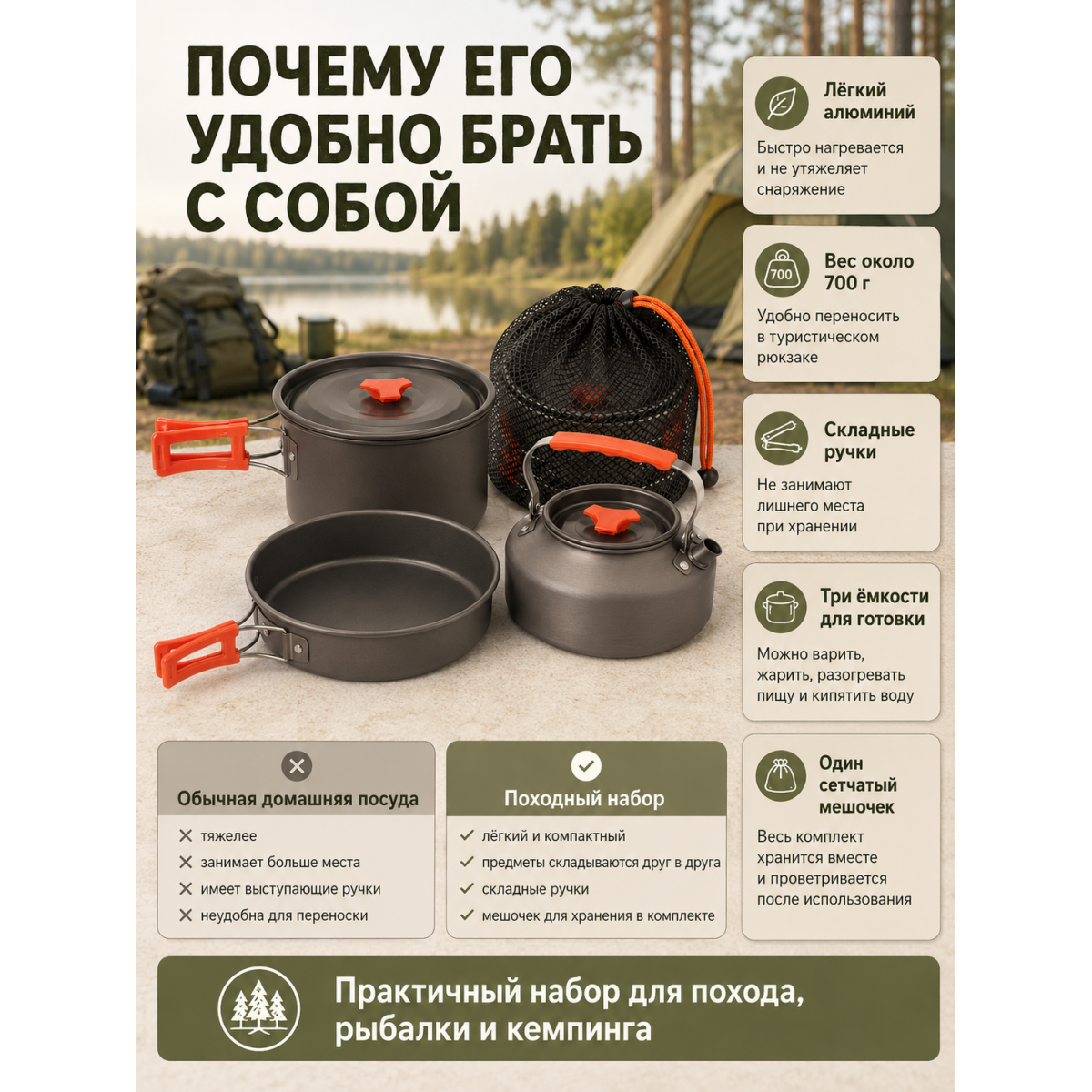 Набор походной алюминиевой посуды 4 предмета