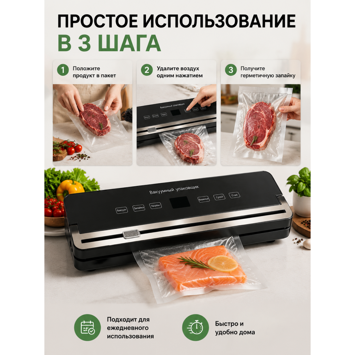 Вакууматор для продуктов домашний 120 Вт