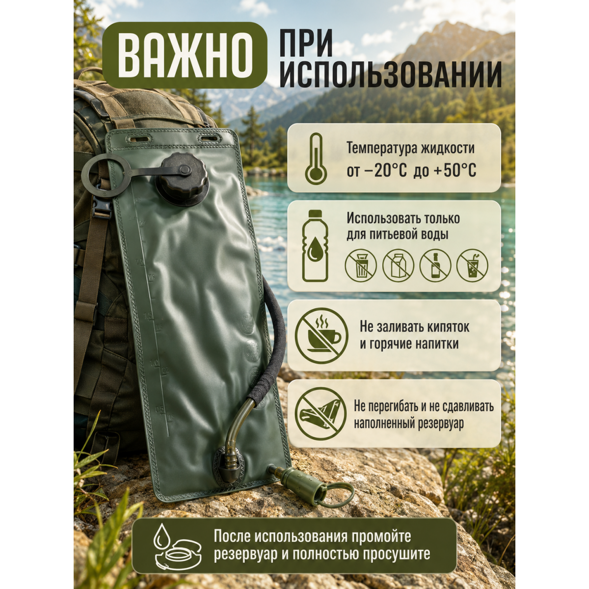 Питьевая система гидратор 3 л для рюкзака с трубкой