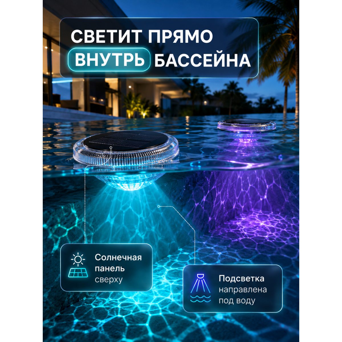 Плавающие RGB-светильники для бассейна на солнечной батарее с пультом