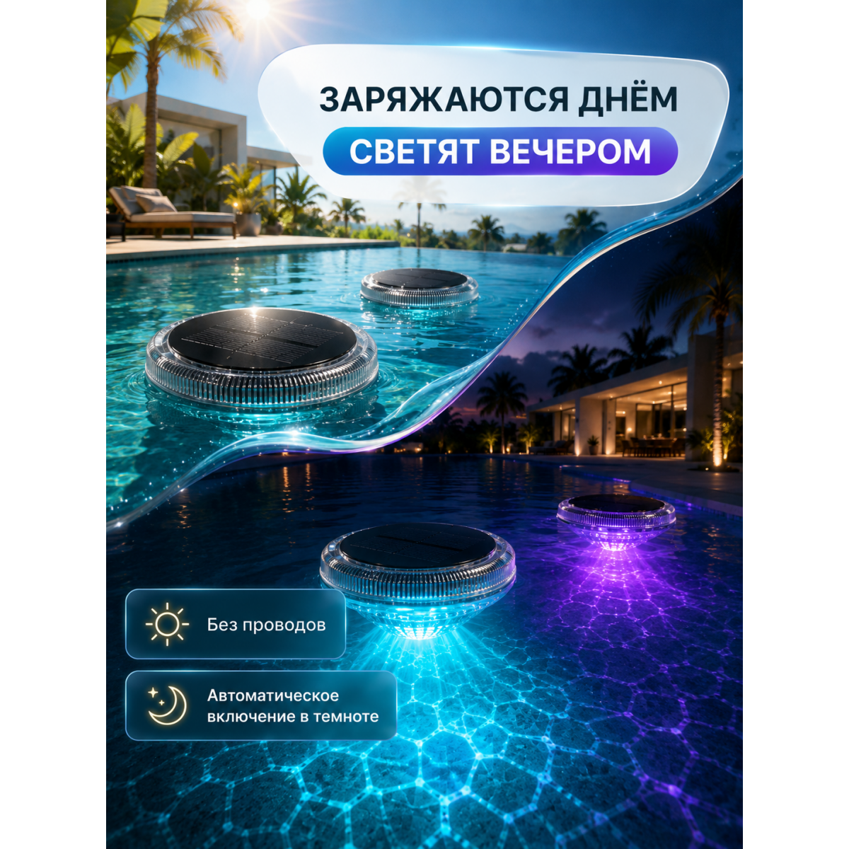 Плавающие RGB-светильники для бассейна на солнечной батарее с пультом