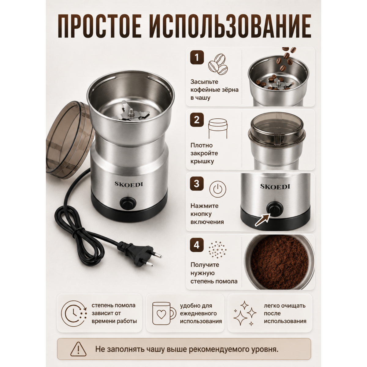 Электрическая кофемолка 200 мл