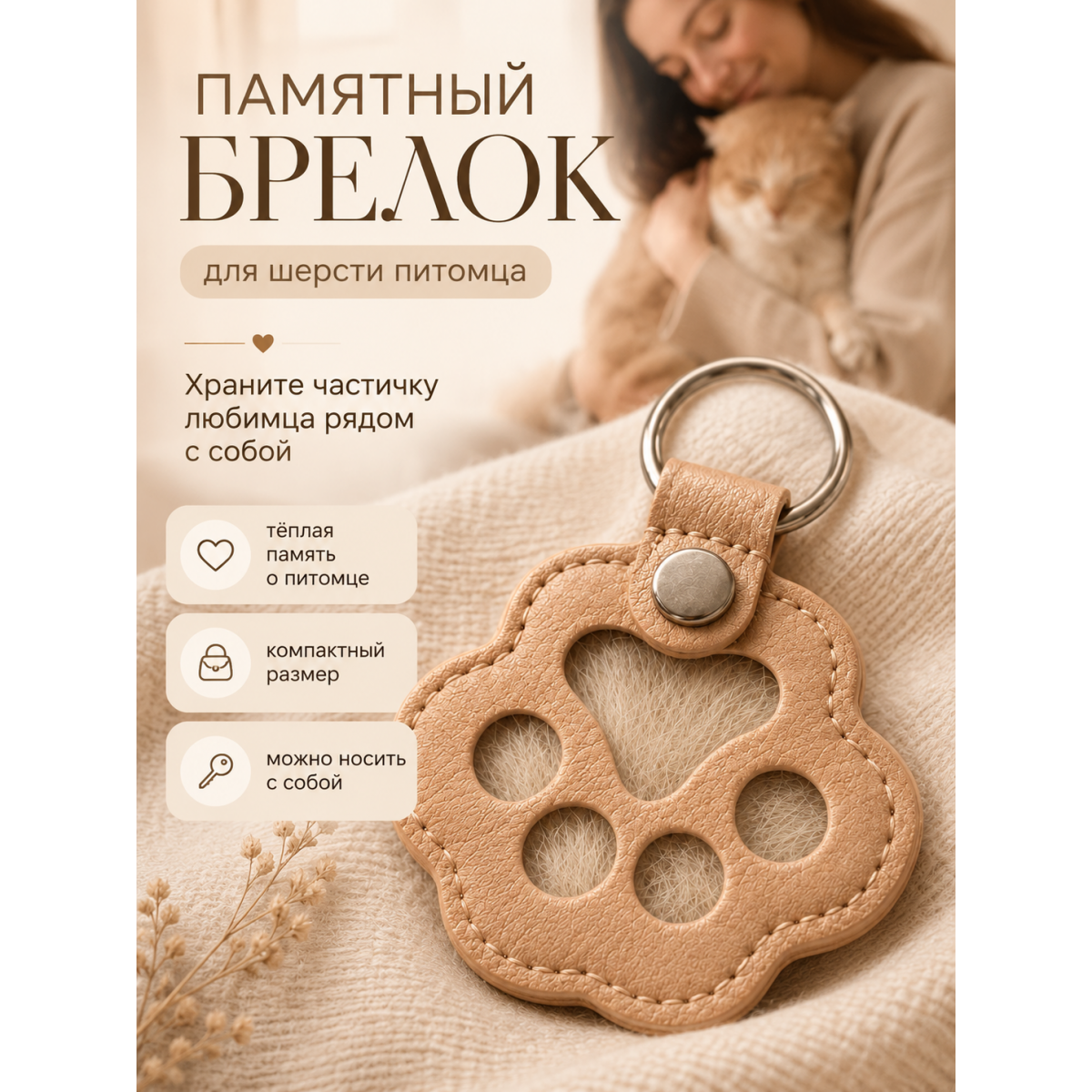 Памятный брелок для шерсти питомца Лапка