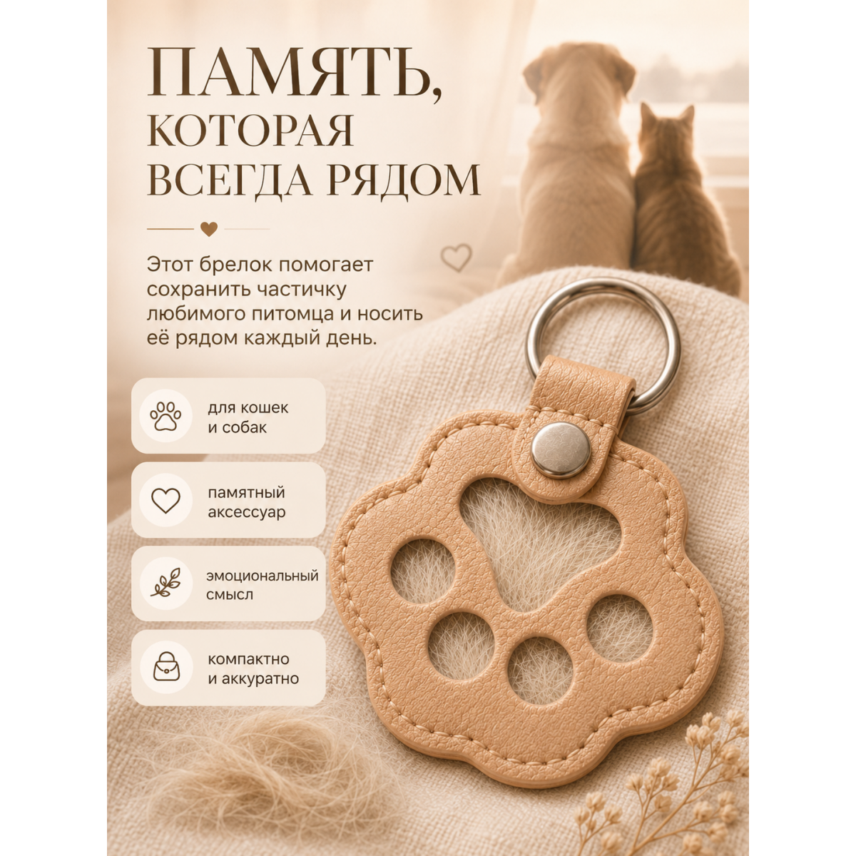 Памятный брелок для шерсти питомца Лапка