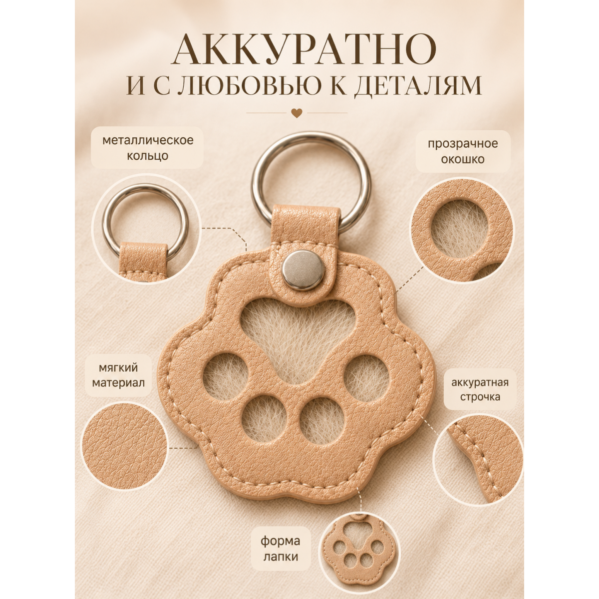 Памятный брелок для шерсти питомца Лапка