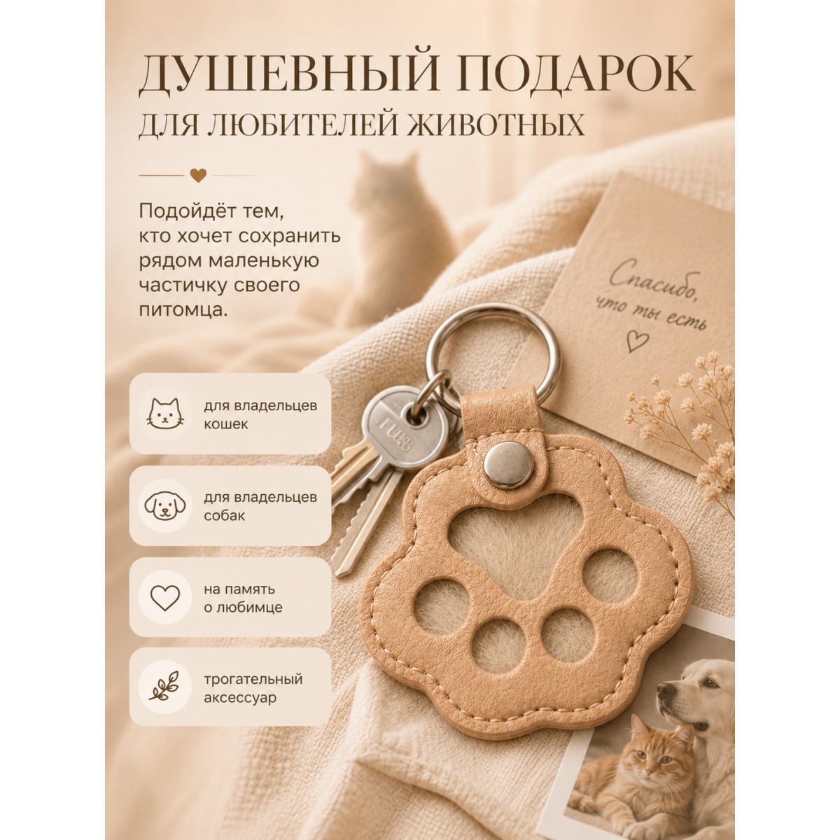 Памятный брелок для шерсти питомца Лапка