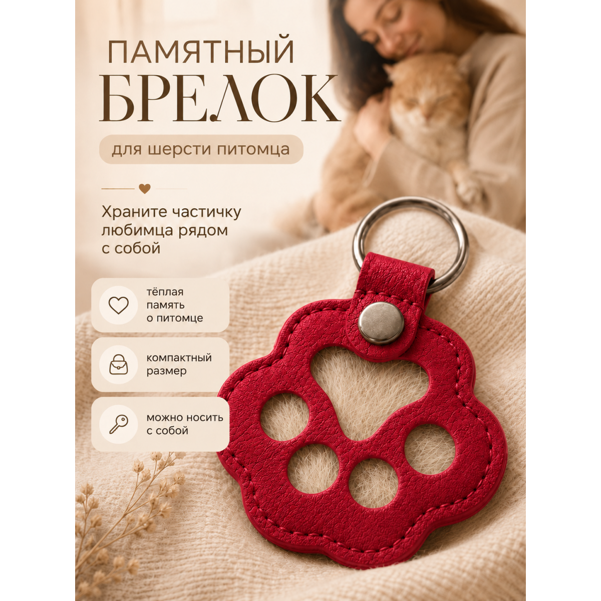 Памятный брелок для шерсти питомца Лапка