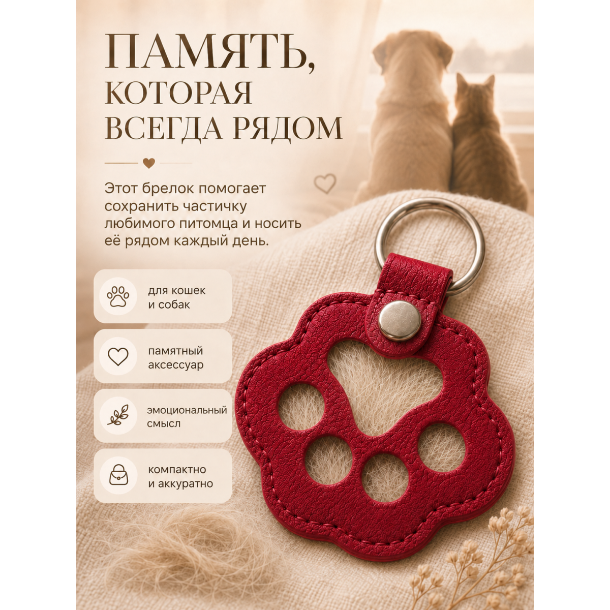Памятный брелок для шерсти питомца Лапка