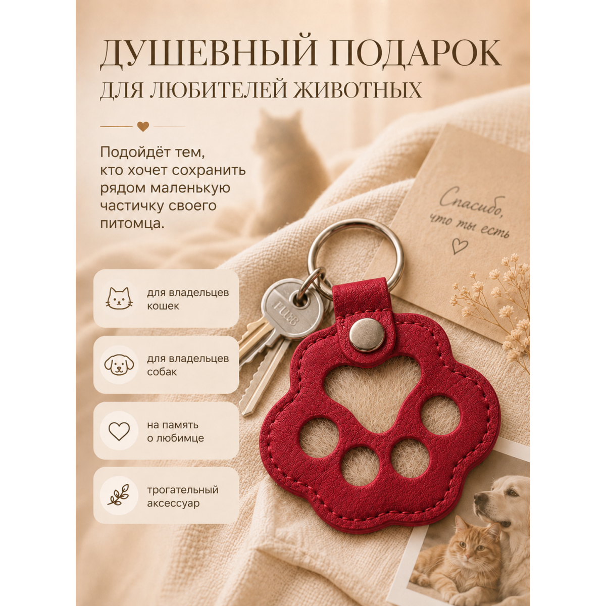 Памятный брелок для шерсти питомца Лапка