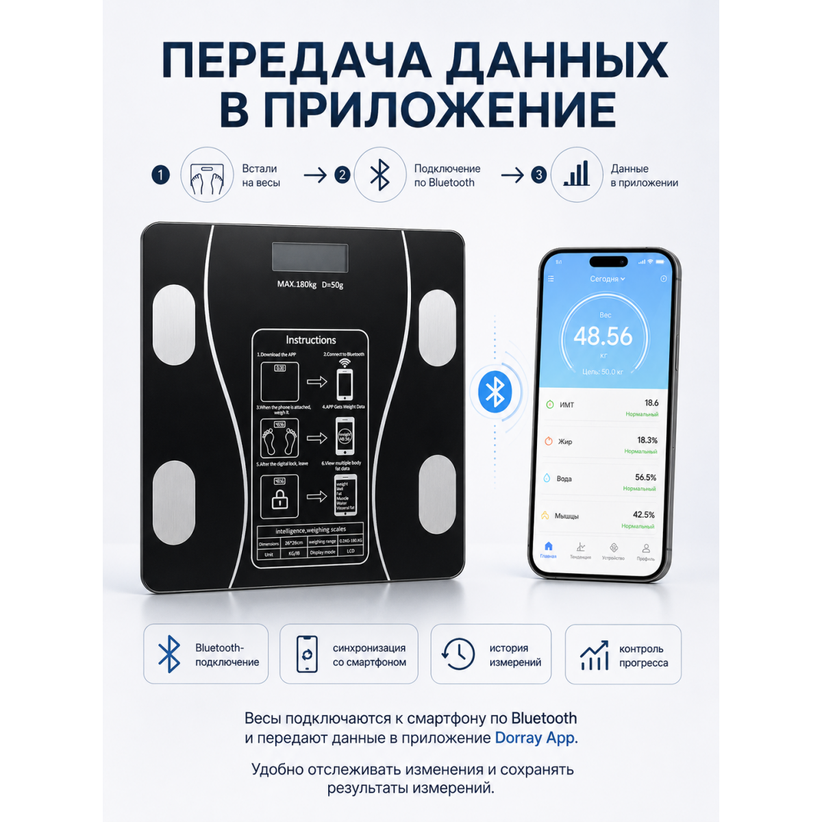 Умные напольные весы с Bluetooth Dorray App